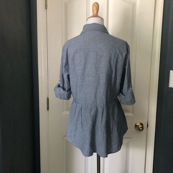 Love Notes Striped chambray blouse with peplum - Picture 5 of 6